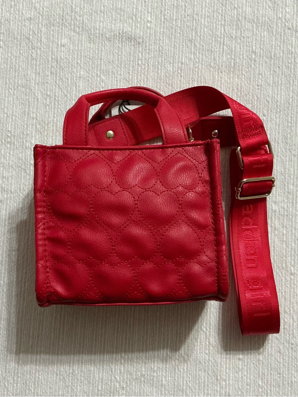 Madden Girl Lacy Quilted Heart Red Mini Tote with Adjustable Strap - Picture 2 of 11